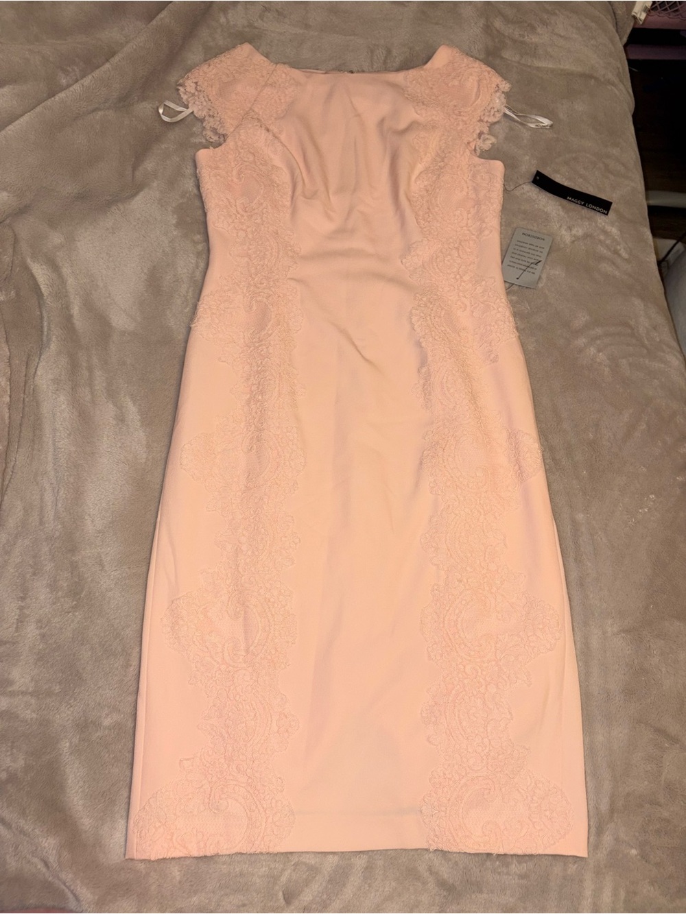 Maggy London Blush Lace-Trim Midi Sheath Dress